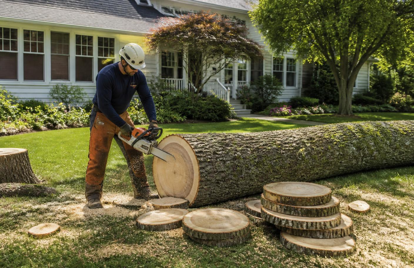 Gideon Tree Works crew removing a large tree beside a Jonesboro AR home